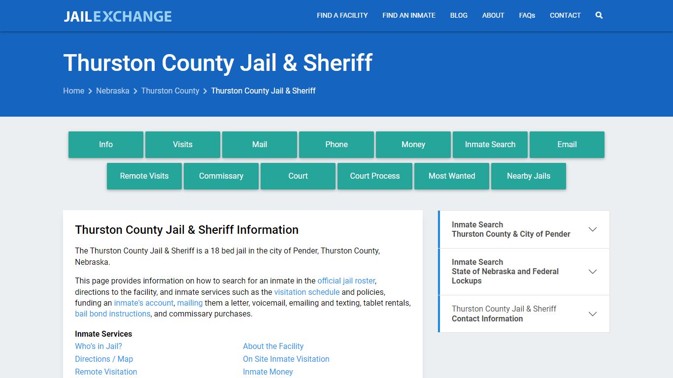 Thurston County Jail & Sheriff, NE Inmate Search, Information